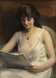 Frédéric Dufaux, J_eune femme lisant_, huile sur toile marouflée sur carton