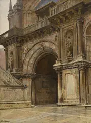 Porte monumentale à Venise by Arthur Calame, huile sur toile marouflée sur panneau, sold Sep 2023