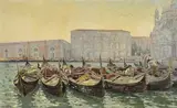 Arthur Calame, Gondoles à Venise, huile sur toile marouflée sur carton