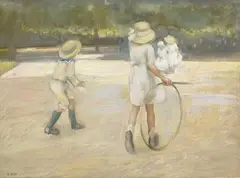 Pietro Chiesa, Enfants jouant aux cerceaux, pastel sur papier