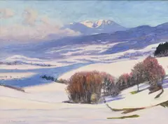 Daniel Burnand, Paysage enneigé, aquarelle sur papier