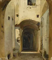 Porte de Menton by Arthur Calame, huile sur toile marouflée sur carton, sold Sep 2023