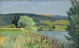 William Röthlisberger, Les grands lacs, la Thielle et le Jura, 1929, huile sur carton
