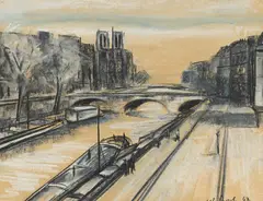 Willy James Rochat, Vue des quais de Seine et de Notre-Dame, 1947_,_ pastel sur papier