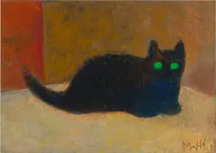 Walter Mafli, Chat, 2001, craie grasse sur carton