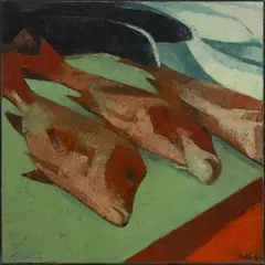 Walter Mafli, Poissons, 1996, huile sur toile
