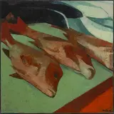 Walter Mafli, Poissons, 1996, huile sur toile