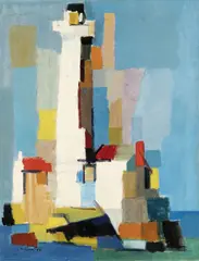 Jean Chevolleau, Le phare du Grouin, 1960, huile sur toile