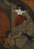 Emile Chambon, Etude pour " La poursuite dans l'escalier ", 1953, huile sur toile