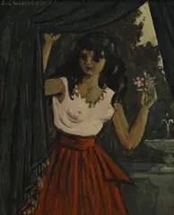 Emile Chambon, Jeune fille aux fleurs, 1957, huile sur carton