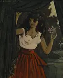 Emile Chambon, Jeune fille aux fleurs, 1957, huile sur carton
