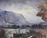 Émile Bressler, Paysage lacustre, 1958, huile sur toile