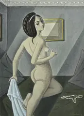Emile Chambon, Nu de dos - Intérieur, 1977, huile sur carton