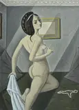 Emile Chambon, Nu de dos - Intérieur, 1977, huile sur carton