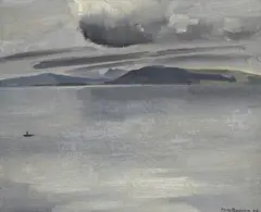 Pierre-Eugène Bouvier, Vue du lac de Neuchâtel, 1975, huile sur toile