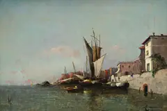 Frédéric Marius Maniquet, Bateaux au port, huile sur toile