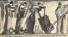 Alfredo Ambrosi, Les travailleurs, fusain sur papier
