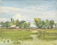 Chalerm Nakiraks, Paysage, 1953, huile sur toile