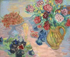 Germaine Lacaze, Œillets de poète et figues, 1965, huile sur toile