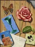 Georges Spiro, Trompe-l'œil à la rose, huile sur toile