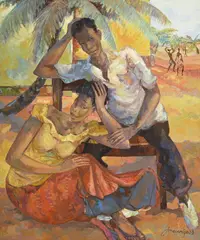 Ma Nkondo Mavinga, Portrait d'un couple, 1983, huile sur toile