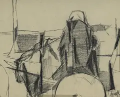 Jean Lecoutre, Karren mit Esel, 1957, fusain sur papier
