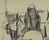 Jean Lecoutre, Karren mit Esel, 1957, fusain sur papier