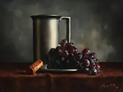 Stéphane Capitrel, Nature morte aux raisins, huile sur toile