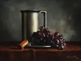 Stéphane Capitrel, Nature morte aux raisins, huile sur toile