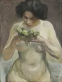 Otto Vautier, Nu au bouquet, pastel sur papier