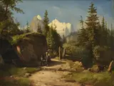 Sentier de montagne animé by Carl Johann Friedrich Toeche, 1851, huile sur panneau, sold Jun 2023