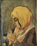 Charles-Clos Olsommer, Jeune femme en prière, technique mixte sur papier