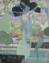 Paysage symboliste animé by Charles-Clos Olsommer, gouache sur papier, sold Jun 2023