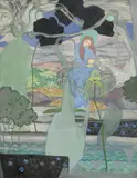 Charles-Clos Olsommer, Paysage symboliste animé, gouache sur papier