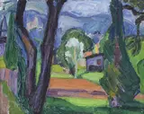Christiane Zufferey, Paysage de campagne, huile sur panneau