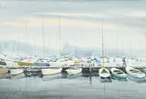 Ellis Zbinden, Sans titre, Bateaux sur le lac, aquarelle sur papier