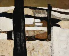 Charles Monnier, Vue d'un village enneigé, 1978, huile sur toile