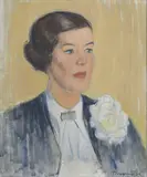 Theo Meier, Portrait d'une femme en costume, huile sur toile