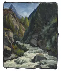 Frédy Hungrecker, Rivière de montagne, huile sur toile