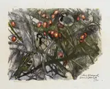 Robert Hainard, Moineaux dans l'églantier, 1988, bois gravé