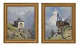 Albert Gos, Le Cervin à Zermatt, 1938, 1938 et " Chapelle près de Grächen sur St-Nicolas ", paire d'huiles sur toile