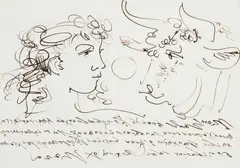 Hans Erni, Europe et le taureau, encre brune sur papier