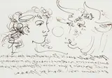 Hans Erni, Europe et le taureau, encre brune sur papier