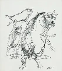 Hans Erni, Etude de taureau, encre sur papier