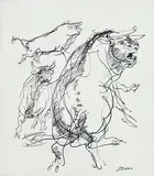 Hans Erni, Etude de taureau, encre sur papier