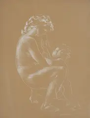 Hans Erni, Maternité. Femme et enfant, 1945, encre blanche sur papier