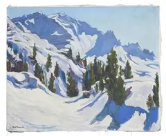 Marcel Victor D'Eternod, Paysage de mars - Fonte des neiges et le Piz Corvatsch, huile sur toile