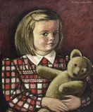 Emile Chambon, Fillette et son ours en peluche, 1950, huile sur toile