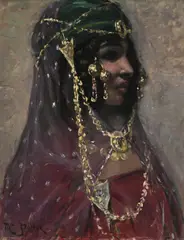 Maurice Potter, Portrait d'une femme orientale, huile sur panneau