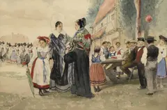 Charles Spindler, Fête de village alsacienne, 1895, aquarelle sur papier